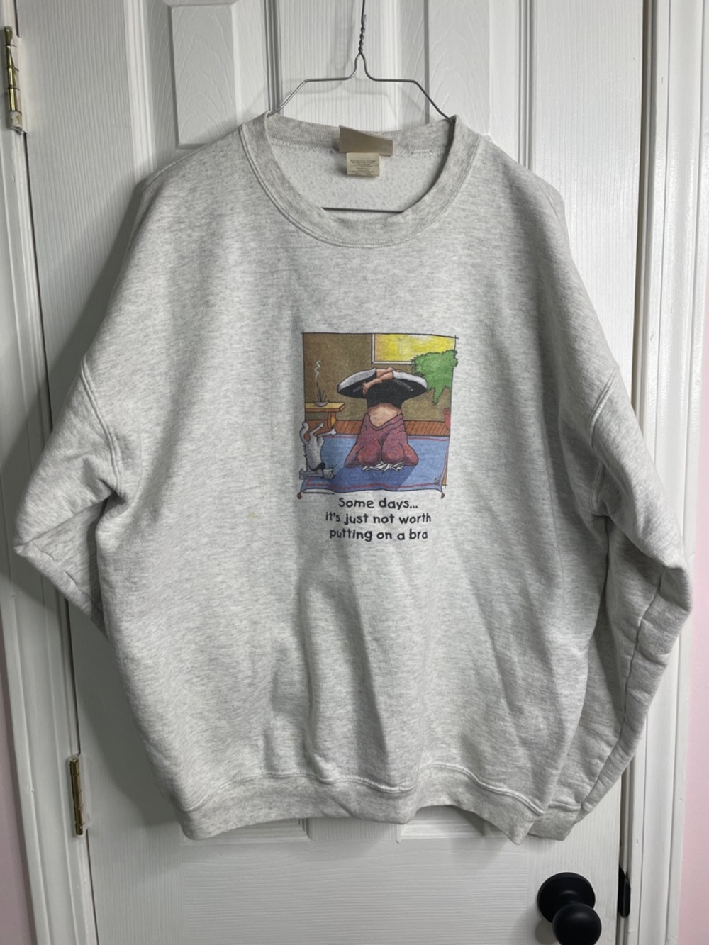 Hanes Vintage Ultimate Cotton Novelty Graphic Sweatshirt Light Gray Size Large